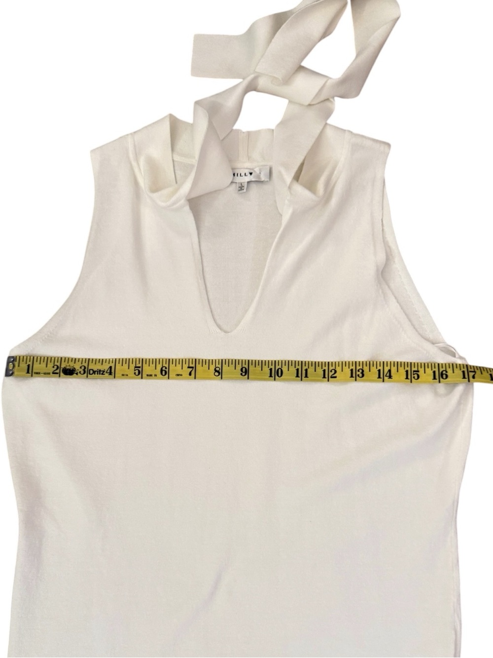 Milly Tie Neck Sleeveless Sweater Large Cream Ivory Knit Shell Top - Picture 8 of 13